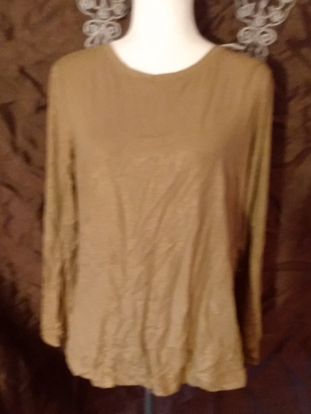 Chico's Long-Sleeve Crewneck Top in Camel